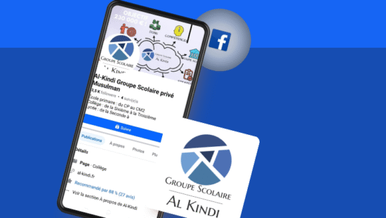 Visuels réseaux sociaux du Groupe Scolaire Al Kindi, formats Facebook