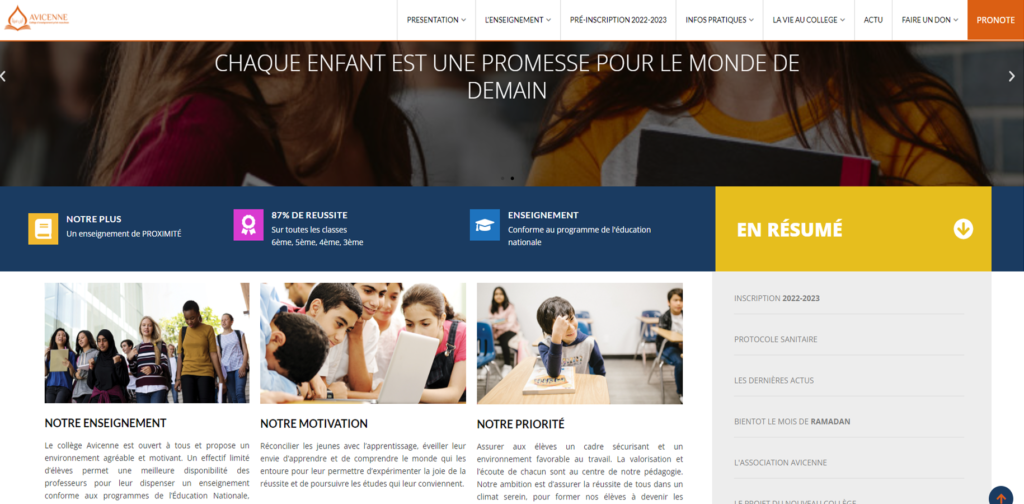 Création du site du Collège Privé Avicenne – design, UX et pages administratives par Swagner
