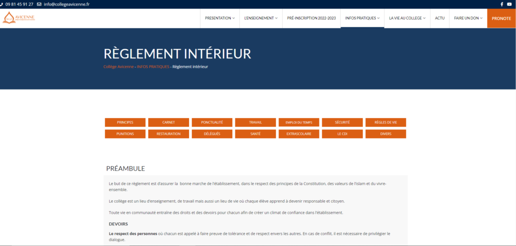 Création du site du Collège Privé Avicenne – design, UX et pages administratives par Swagner