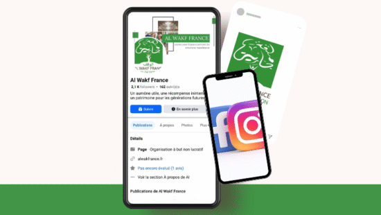 Visuels réseaux sociaux pour Al Wakf France sur formats Facebook et Instagram