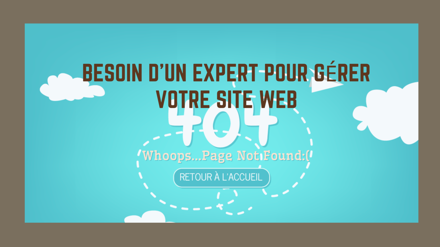 Illustration d’une erreur 404 avec un avion en papier et le message 'Page not found', symbolisant une page introuvable