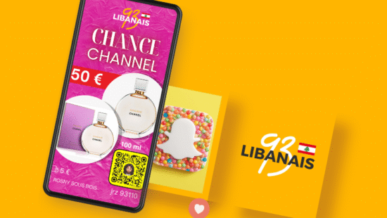 Visuels réseaux sociaux pour Libanais 93 avec présentation de produits sur smartphone