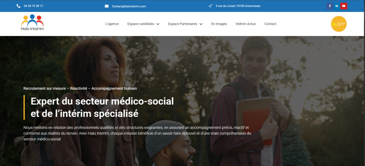 Ecran de présentation du site Halo intérim