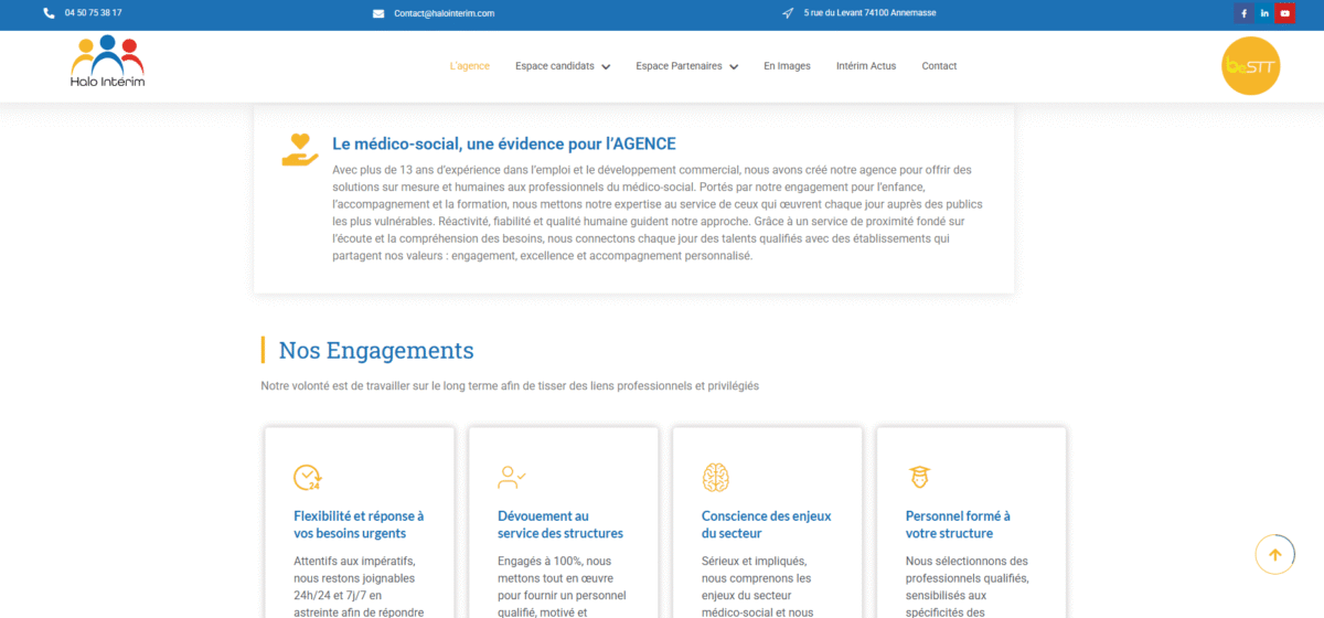 Ecran de présentation du site Halo intérim