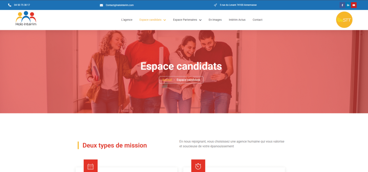 Ecran de présentation du site Halo intérim