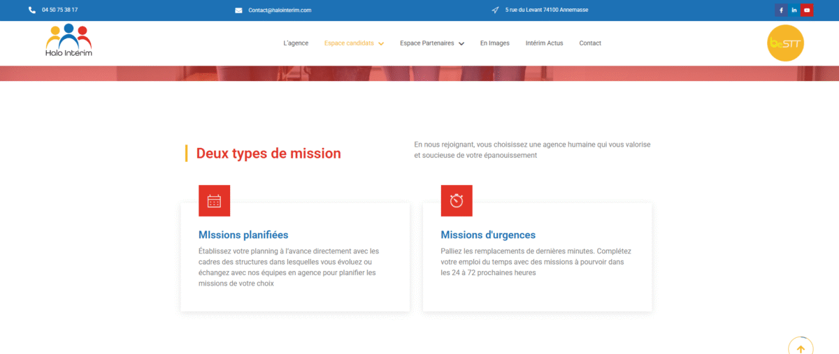 Ecran de présentation du site Halo intérim