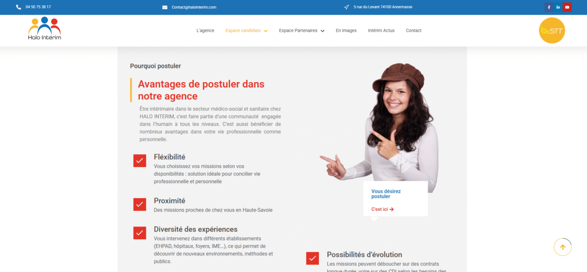 Ecran de présentation du site Halo intérim