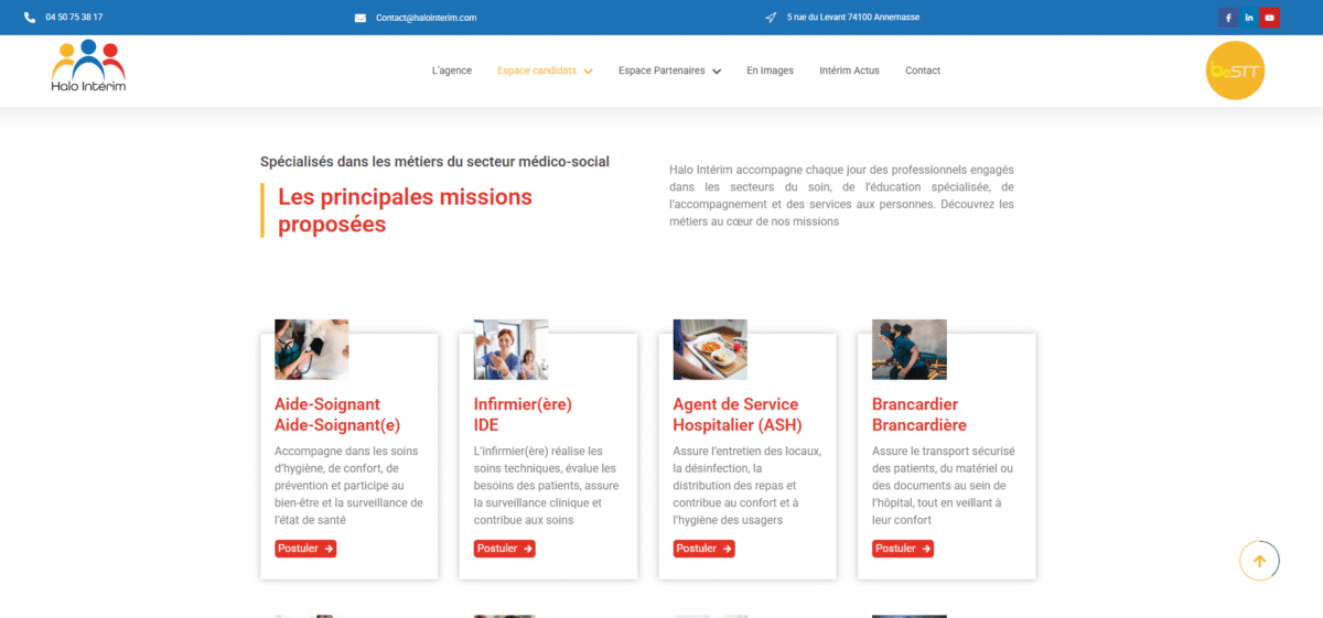 Ecran de présentation du site Halo intérim