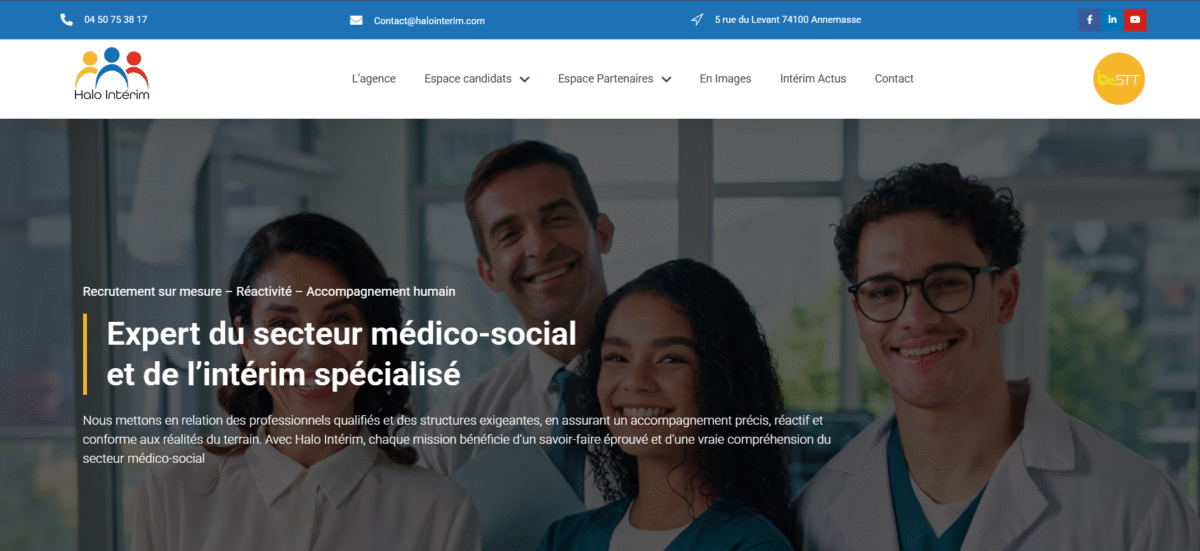 Ecran de présentation du site Halo intérim