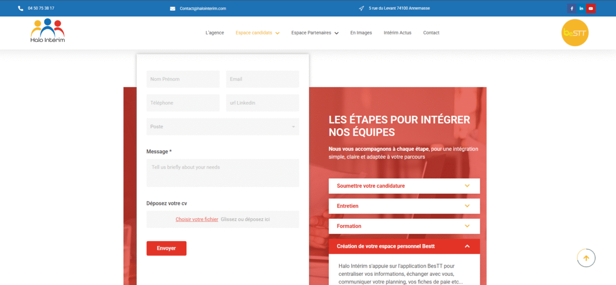 Ecran de présentation du site Halo intérim
