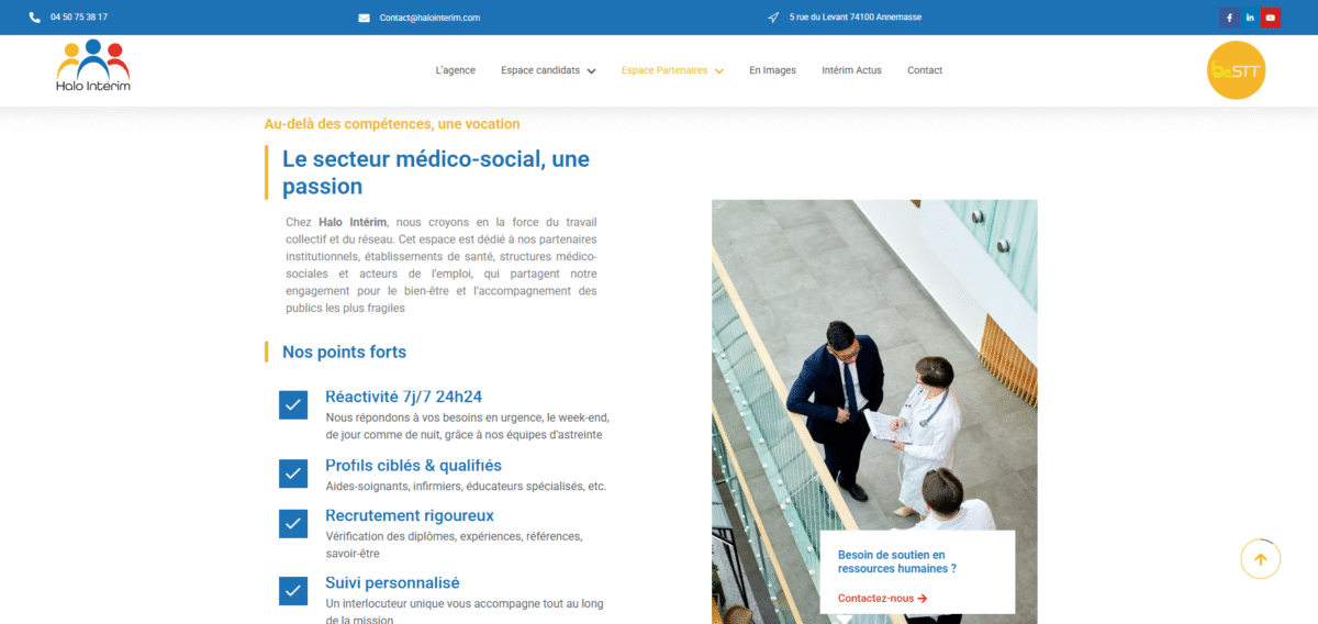 Ecran de présentation du site Halo intérim