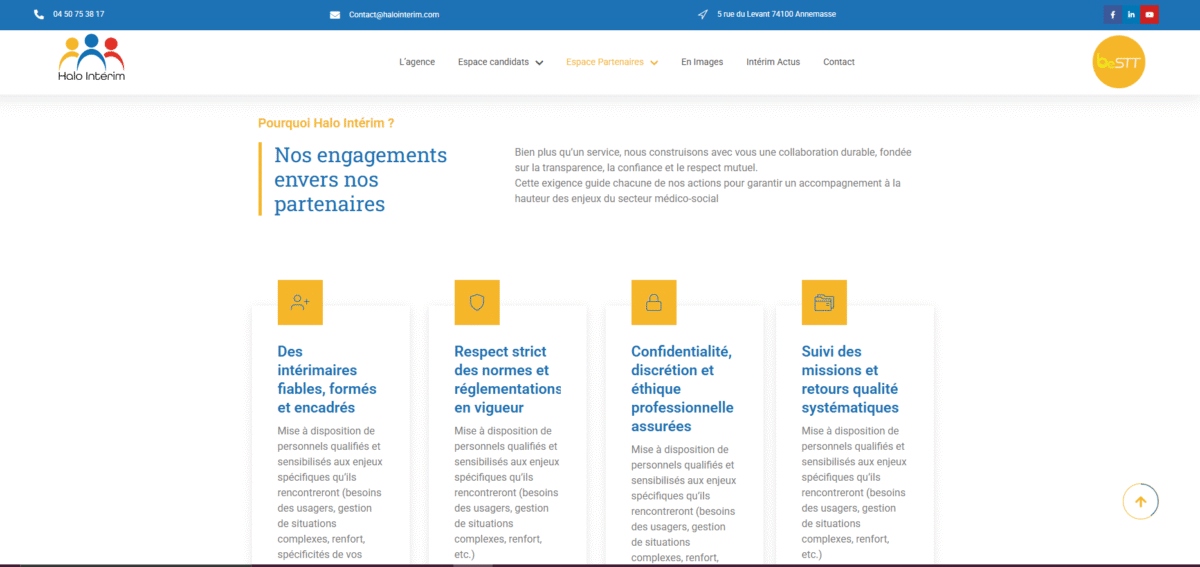 Ecran de présentation du site Halo intérim