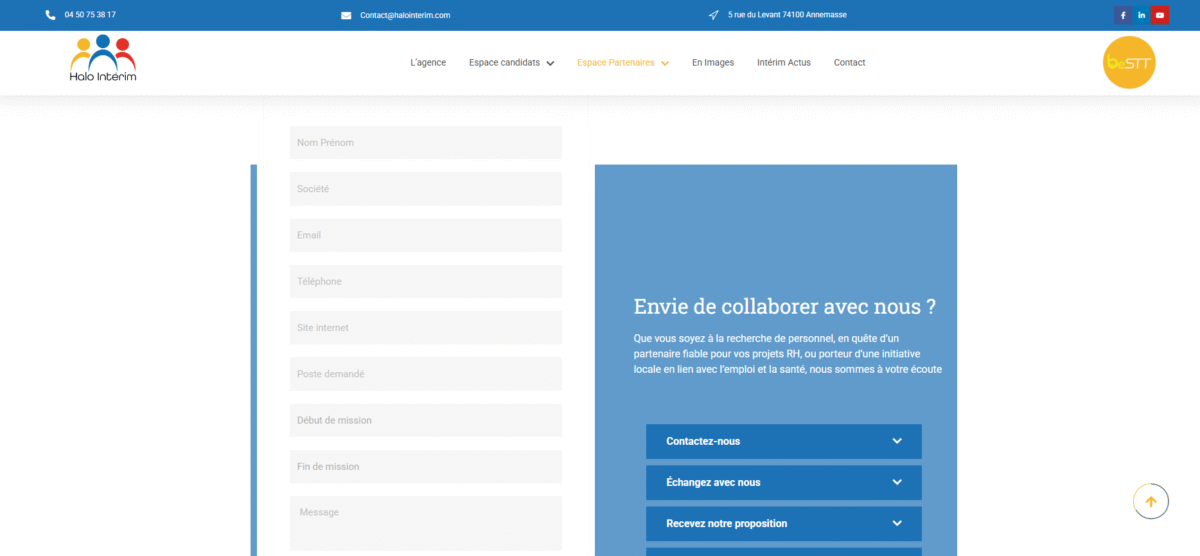 Ecran de présentation du site Halo intérim