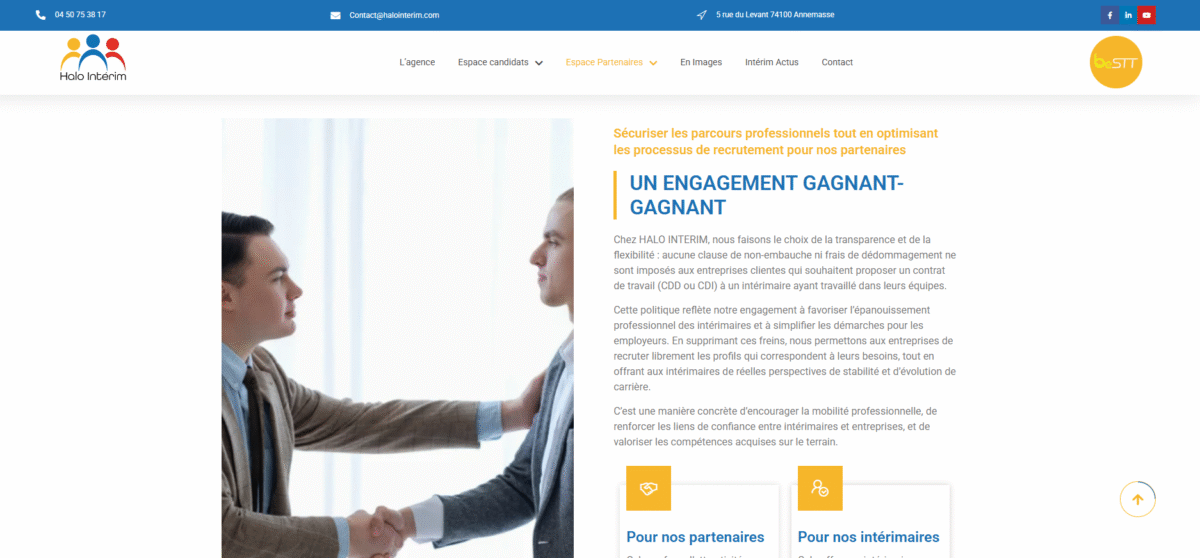 Ecran de présentation du site Halo intérim