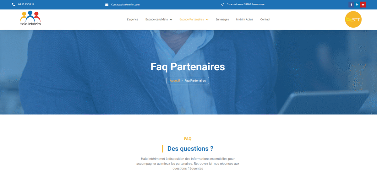 Ecran de présentation du site Halo intérim
