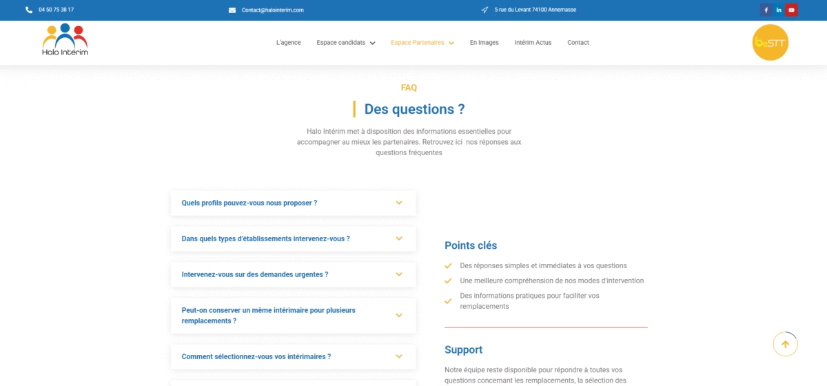 Ecran de présentation du site Halo intérim