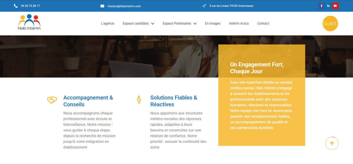 Ecran de présentation du site Halo intérim