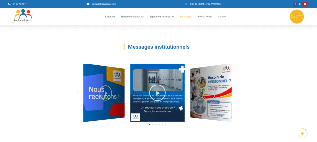 Ecran de présentation du site Halo intérim