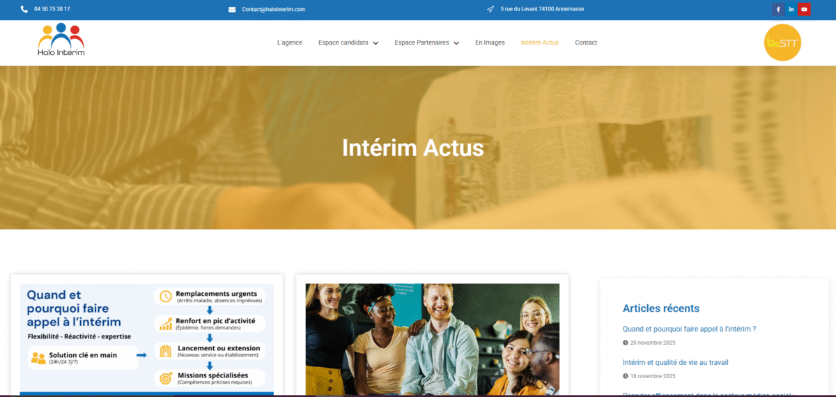 Ecran de présentation du site Halo intérim