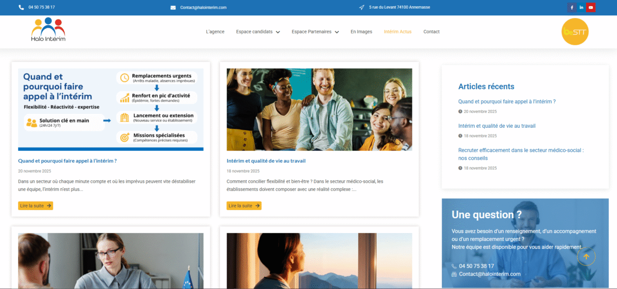 Ecran de présentation du site Halo intérim