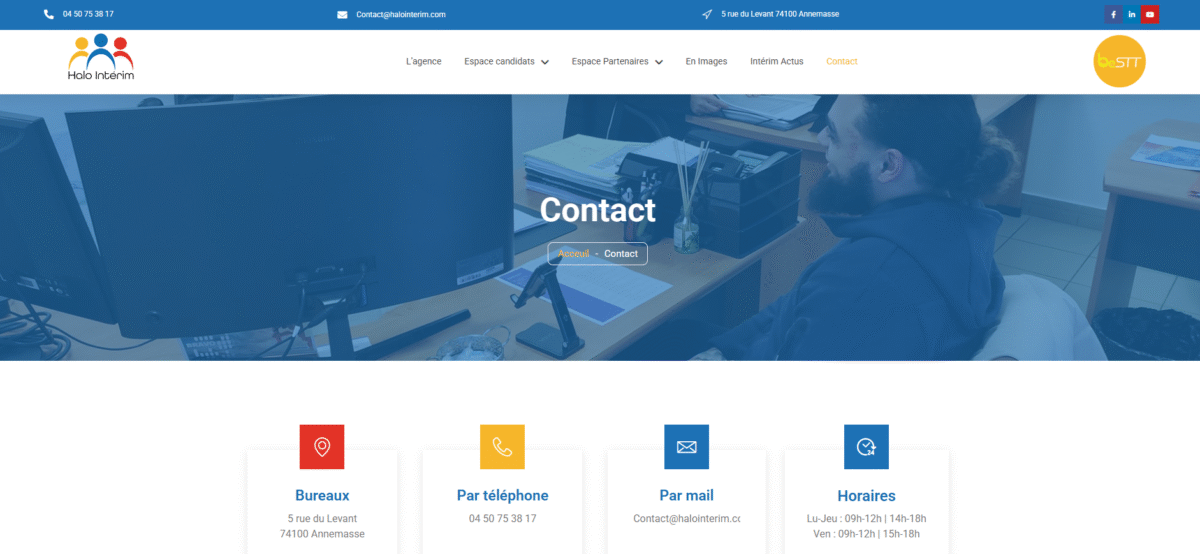Ecran de présentation du site Halo intérim