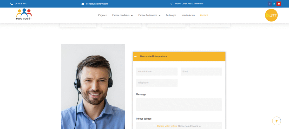 Ecran de présentation du site Halo intérim