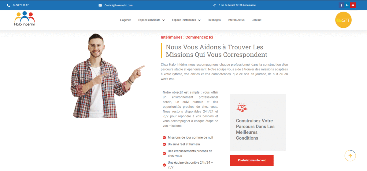 Ecran de présentation du site Halo intérim